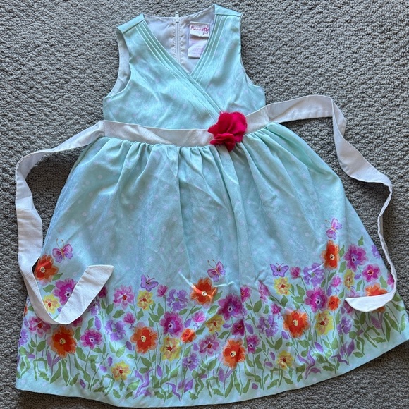 Nannette Other - Nannette Mint Green Floral Party Dress with Pink Flower Accent